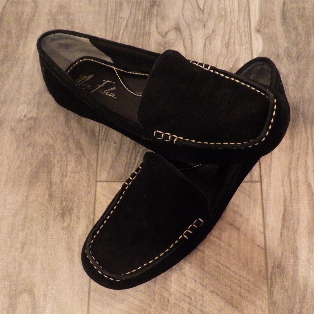 Marc Fisher Black Suede Moc Loafers Size 7.5